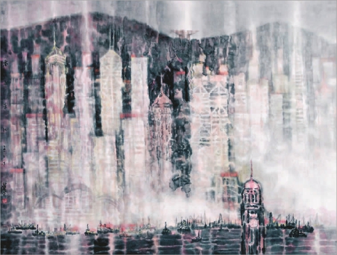 春雨香江（水墨纸本设色  2012年190×150cm  香港艺术馆藏品）  王秋童