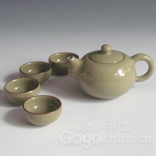 青瓷哥窑米黄釉5头茶具