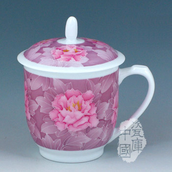 红芙蓉满花 毛瓷高档陶瓷茶杯