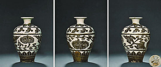 北宋 磁州窑刻花褐彩梅瓶，2004年香港佳士得拍卖成交1350.38万港元