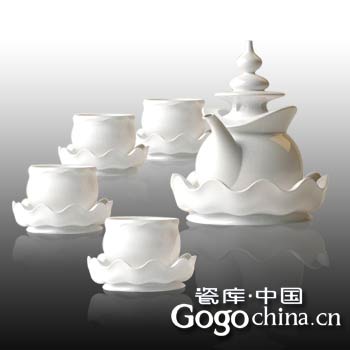 “西子坐莲”莹白瓷茶具套装-杭州礼品绿茶茶具