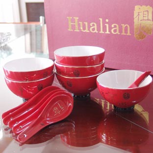 中国福12头红瓷礼品餐具-结婚送礼中式餐具
