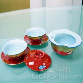 台湾皇家红瓷精品百年好合对杯 结婚礼物