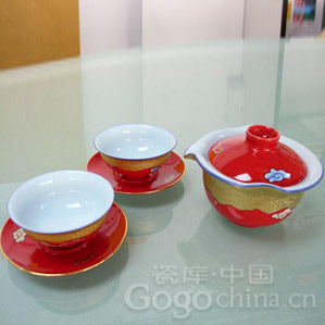 台湾皇家红瓷精品百年好合对杯 贵族结婚礼物