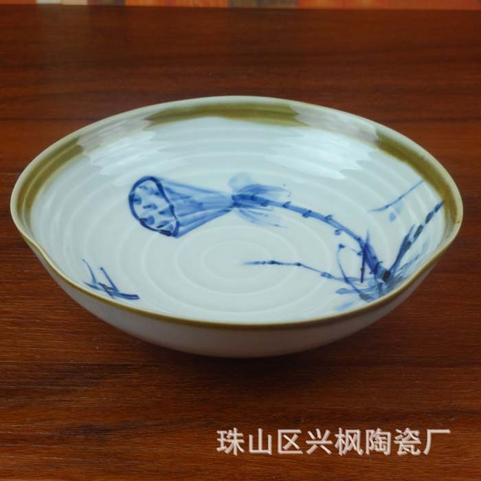 粗陶日式米饭汤拉面碗 沙拉仿古碗面碗 创意手绘青花碗盘