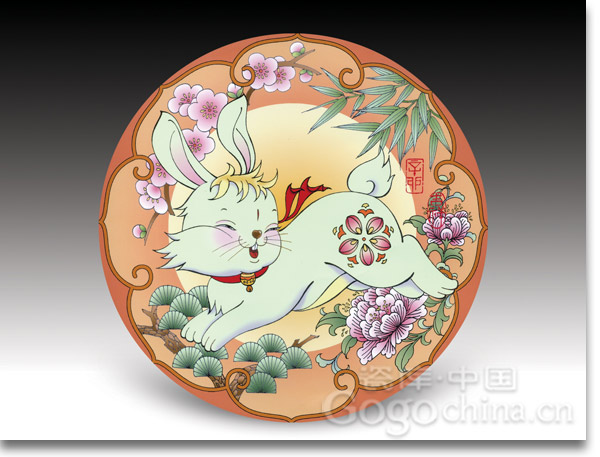 玉兔迎福艺术生肖瓷盘