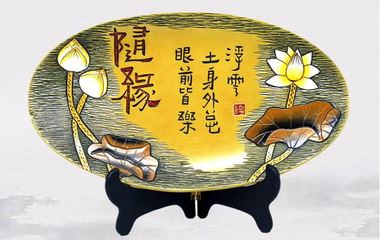 手工陶瓷工艺品摆盘现代中式家居陶艺摆件汝陶看盘含支架