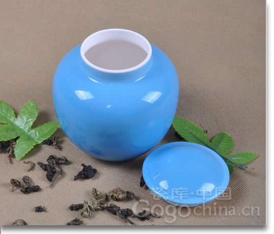 蓝色密封陶瓷茶叶罐(定制）