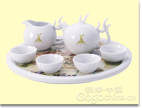 亚运纪念礼品陶瓷茶具 中国火羊城新貌功夫茶具套装