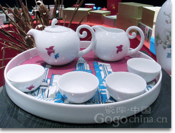 世博纪念礼品陶瓷茶具套装 水玲珑世界之窗7头功夫茶具